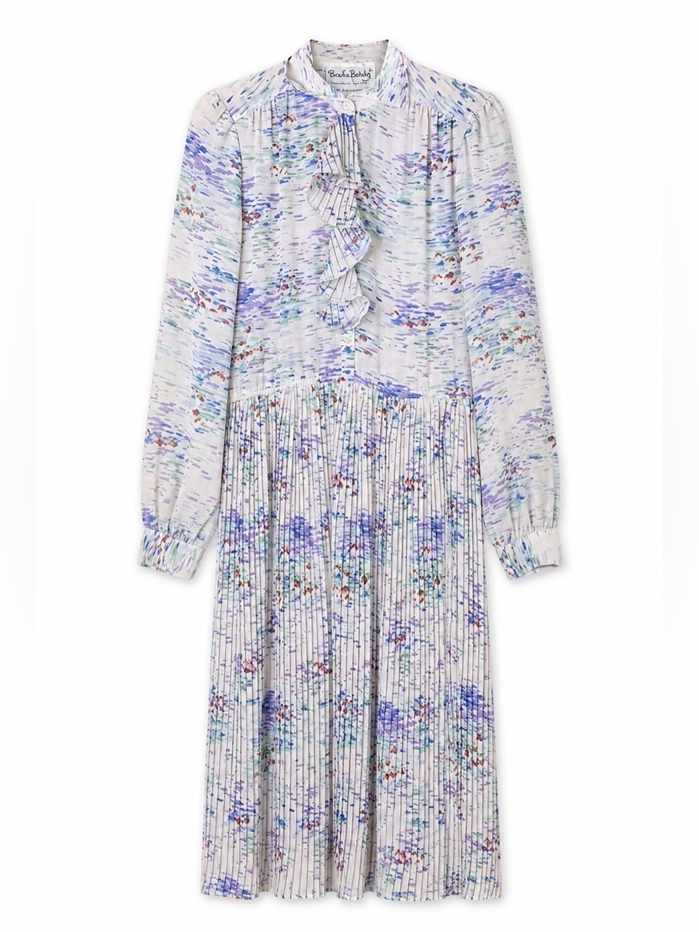 Diane Von Furstenberg | Vintage Watercolor Floral Pleated Cascade Ruffle Dress 4 - Picture 17 of 17